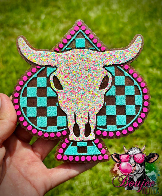 Turquoise Jewelry Checkered Spade Bull Silicone Freshie Mold - Red River Mold Co