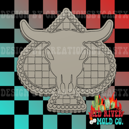 Turquoise Jewelry Checkered Spade Bull Silicone Freshie Mold - Red River Mold Co