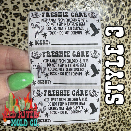 Western Freshie Care warning and Scent Label Stickers - Red River Mold Co