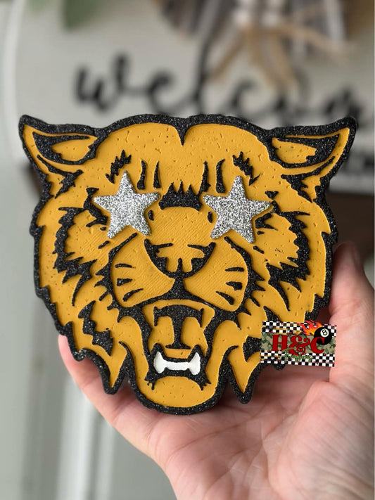 Wild Cat With Star Eyes Mascot Silicone Freshie Mold - Red River Mold Co
