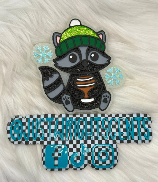 Winter Racoon with Coffee Silicone Freshie Mold - Red River Mold Co