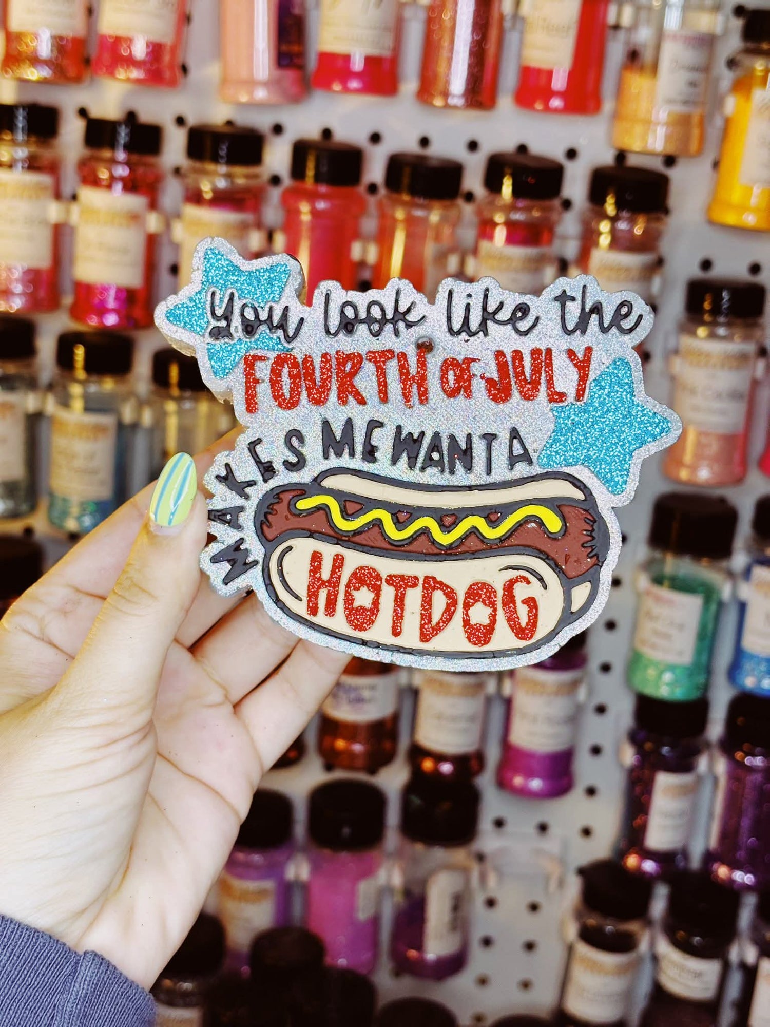 You look like the fourth of July hotdog silicone freshie mold - Red River Mold Co