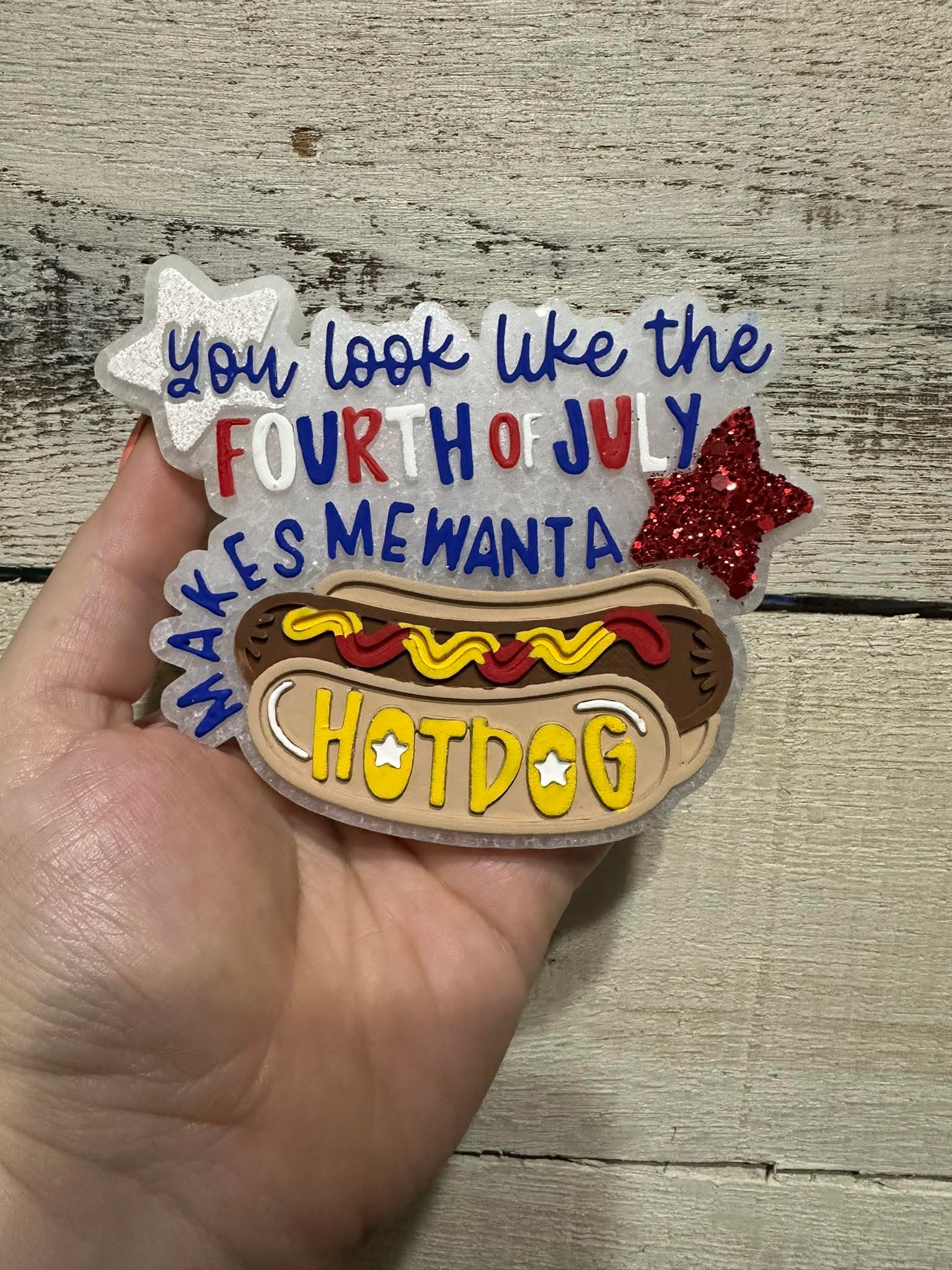 You look like the fourth of July hotdog silicone freshie mold - Red River Mold Co